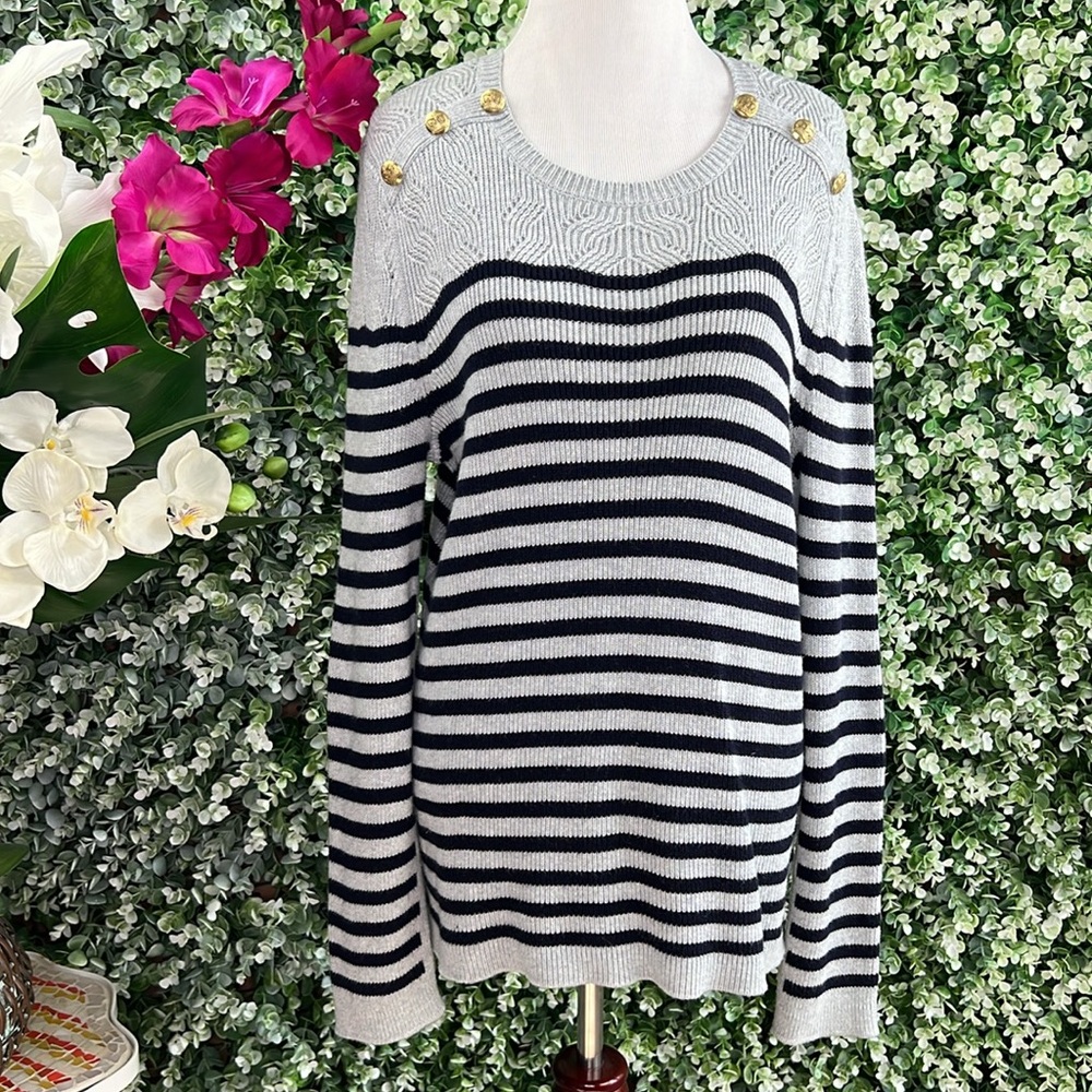 Talbots Women’s Striped Black Gray Sweater